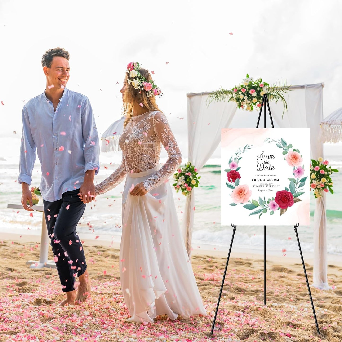 Easel Stand for Sign, 63" Portable Easels Stand for Display, Lightweight Adjustable Tripod Art Easel Stand for Wedding Sign, Black Metal Painting Easel with Portable Bags (2 Pack)