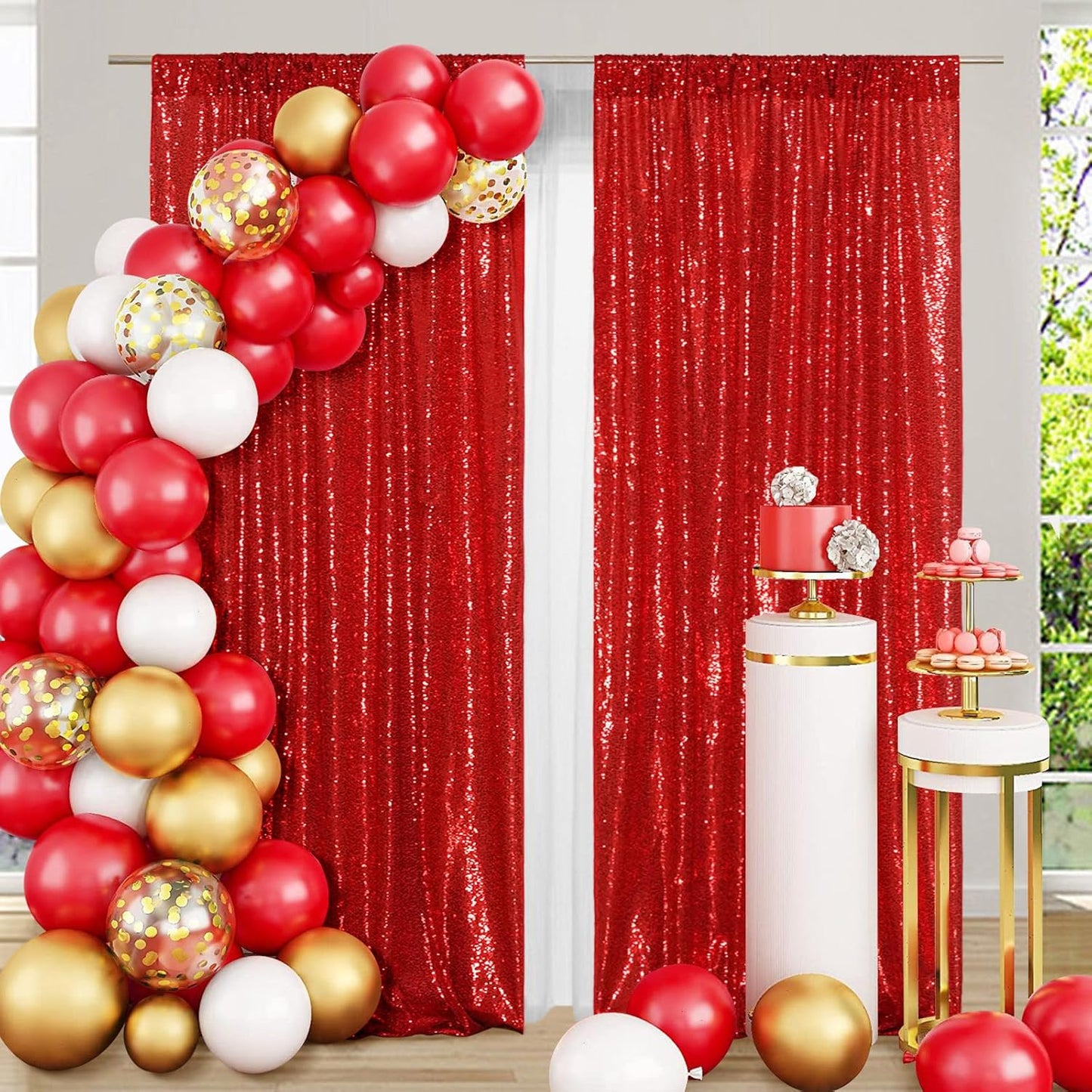 Poise3EHome 4x8ft Red Sequin Backdrop, Upgrade Shimmer Backdrop for Wedding Decor, Party Photo Booths, and Event Decorations