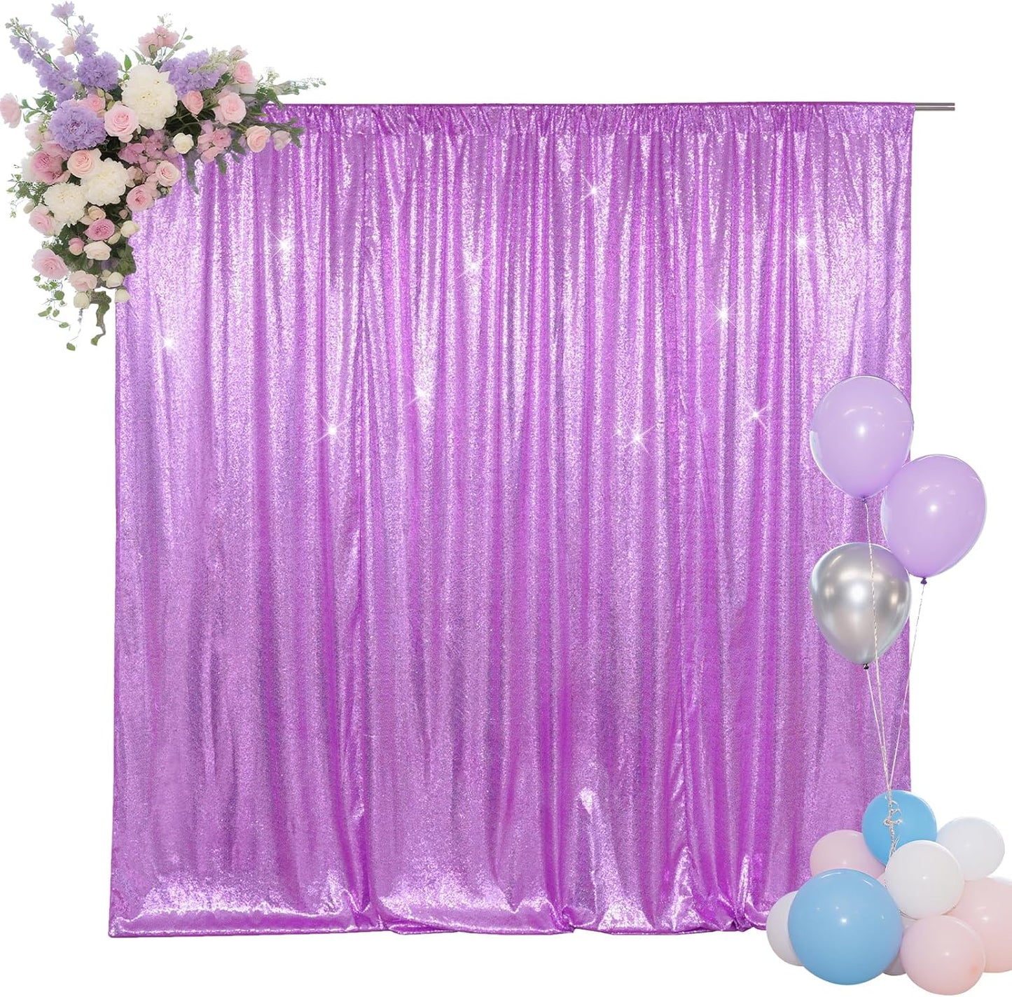 SquarePie Sequin Backdrop Less Transparent Background Sparkly Curtain for Wedding Party 8FT x 8FT Lavender