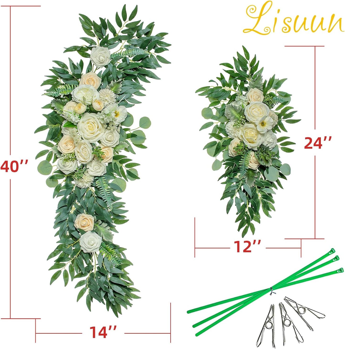Wedding Arch Flowers, Artificial Flowers for Decoration, Large Flower Swag for Boho Styles Wedding Ceremony Floral Decor - Pack of 2