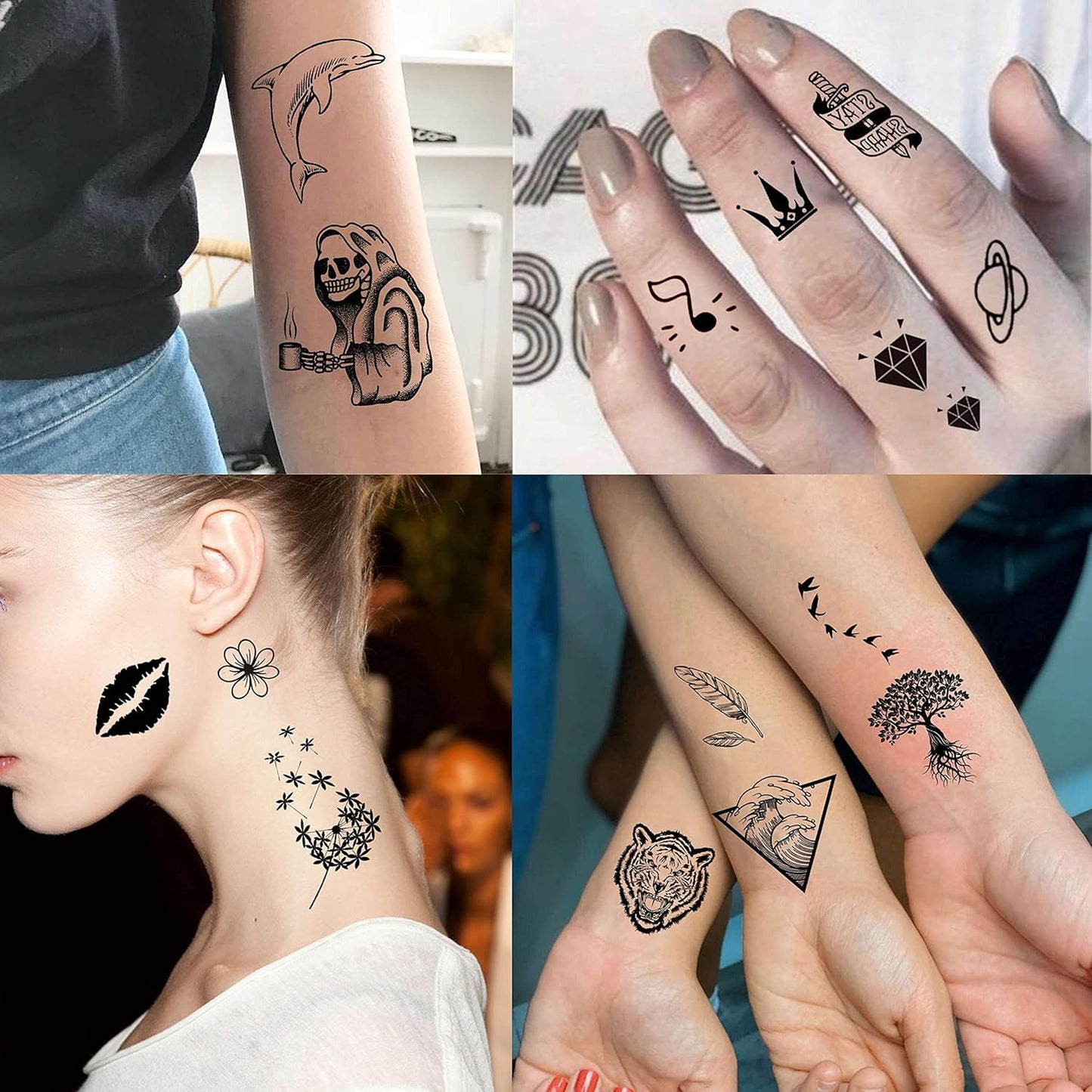 52 Sheets Tiny Small Temporary Tattoos For Kids Boys Girls, Tribal Animals Butterfly Anchor Compass Tattoo Stickers For Men Women, 3D Cute Flower Fake Face Tatoo Kits Sets For Neck Arm Hands