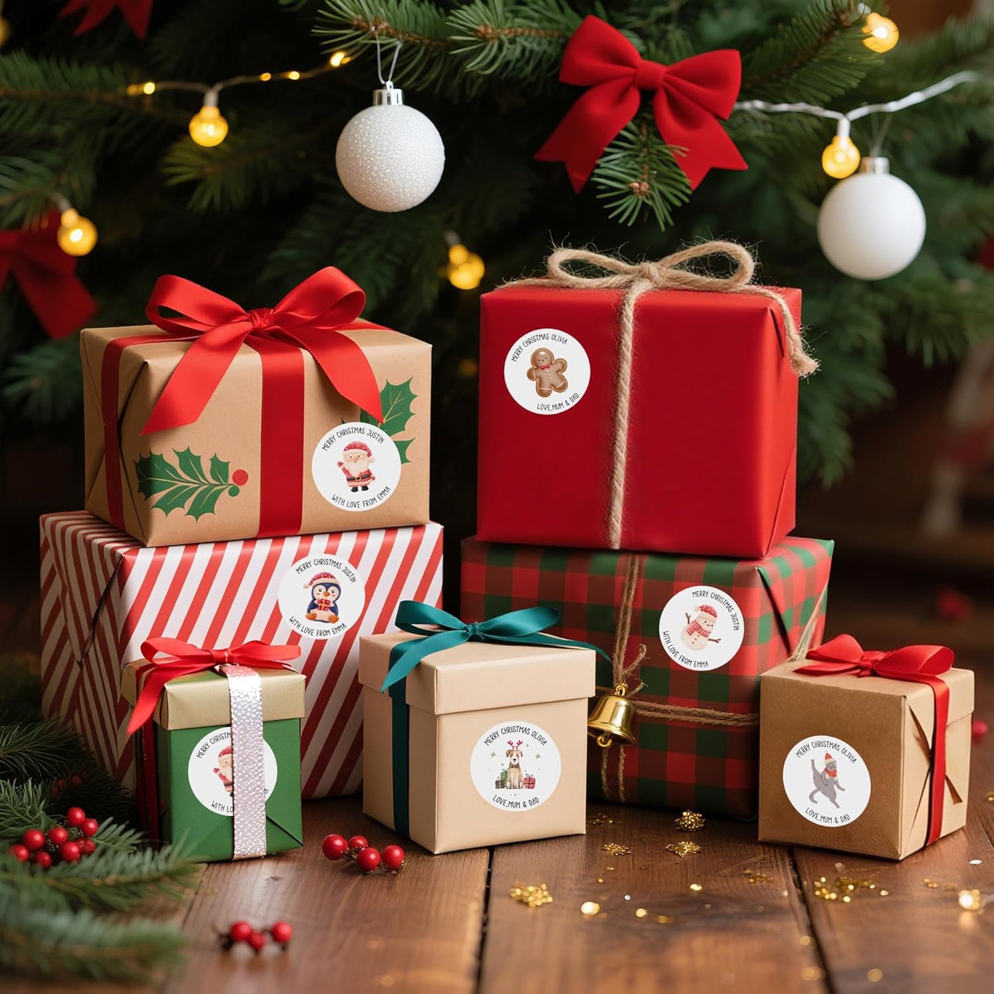 callie moment Personalized Christmas Stickers, Custom Name Waterproof Christmas Gift Tags for Gift Box Holiday Decorations, Stockings, Party Favors (Santa Claus 4)