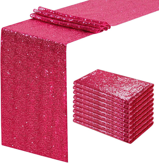 Sequin Table Runner Fuchsia 10 Pcs 12x108 Inches Elegant Wedding Sparkly Fabric Table Runners for Bridal Shower Banquet Celebration Decorations