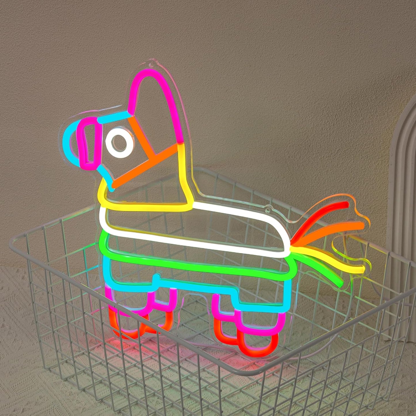 Pinata Neon Sign - Happy Birthday Neon Light for Wall Decor Mexican Colorful Horse Neon Signs with USB Power Neon Light for Bedroom Party Supplies Dimmable Design