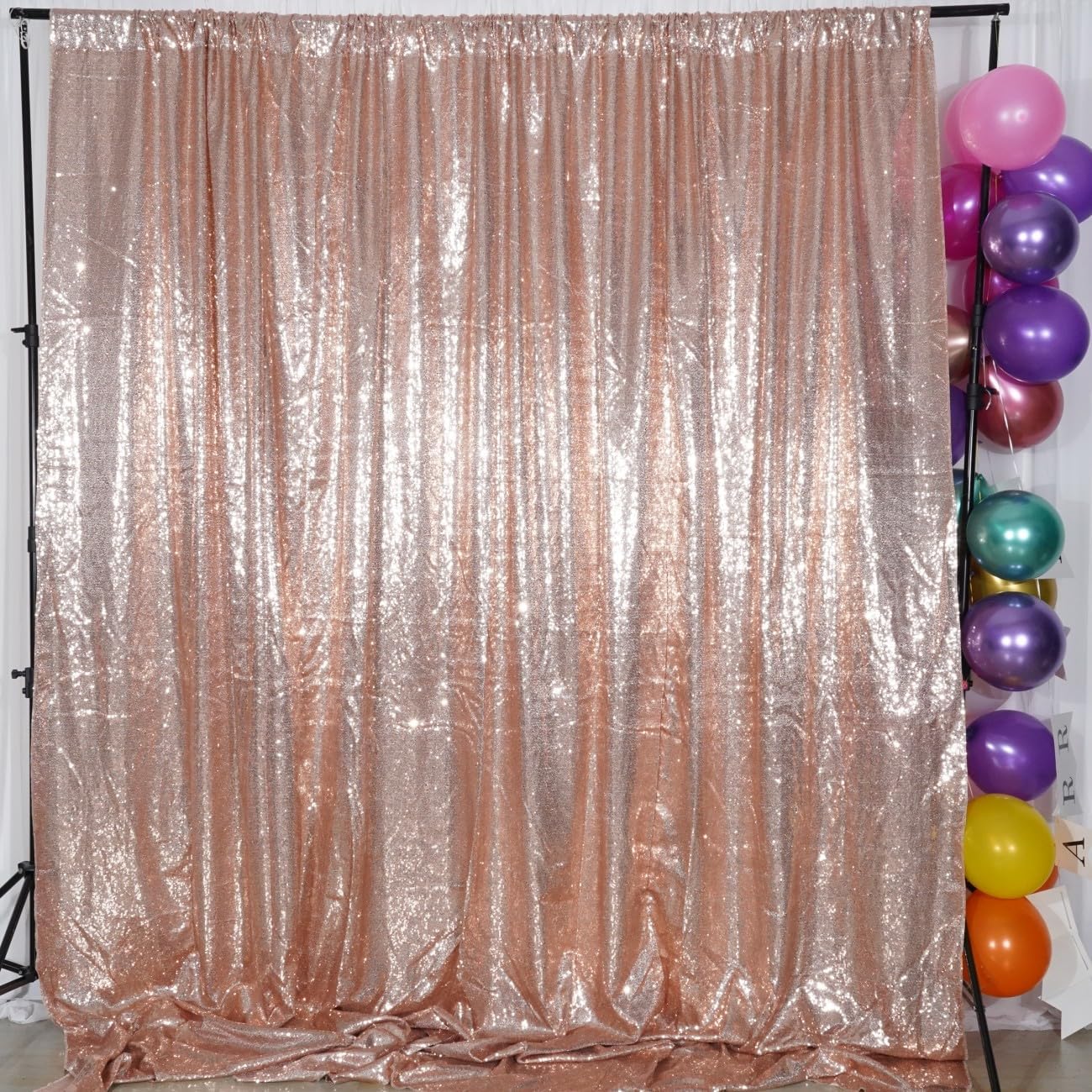 Poise3EHome 6Ft x 6Ft Rose Gold Sequin Backdrop Curtain, Glitter Thick Satin Background Drapes, Sparkly Opaque Photography Curtain, Sequence Xmas Thanksgiving Backdrop for Wedding Party Decor