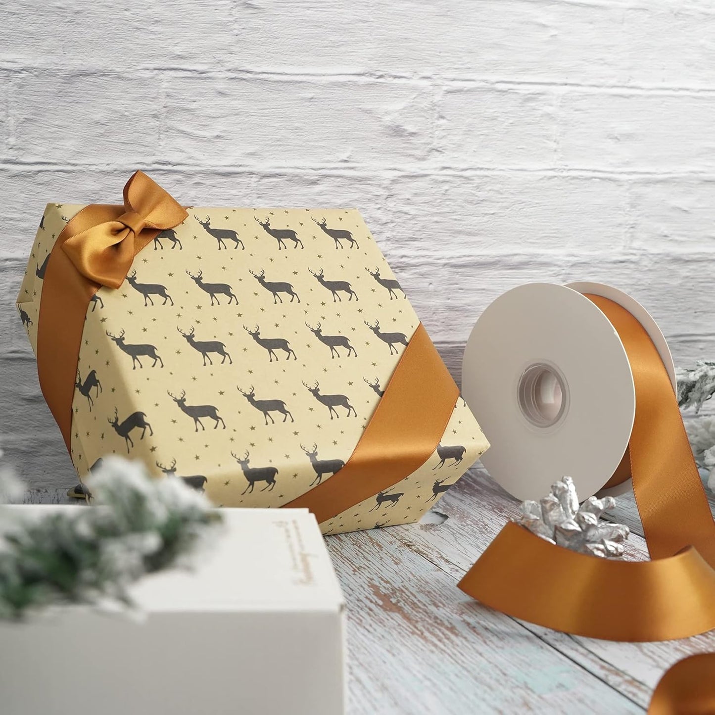 HUIHUANG Copper Ribbon Satin 1-1/2" Wide Double Face Polyester Satin Ribbons for Crafts, Thick Silk Ribbon for Gift Wrapping Hair Bows Floral Bouquet Cake Box Christmas Decor Party Favor - 50 Yards