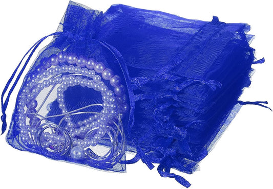 uxcell 50 Pcs Organza Gift Bags, 2.7x3.5 Inch Drawstring Pouches Jewelry Gift Bags, Small Wedding Favor Pouches for Christmas Birthday Wedding Goodie Candy Candle, Blue