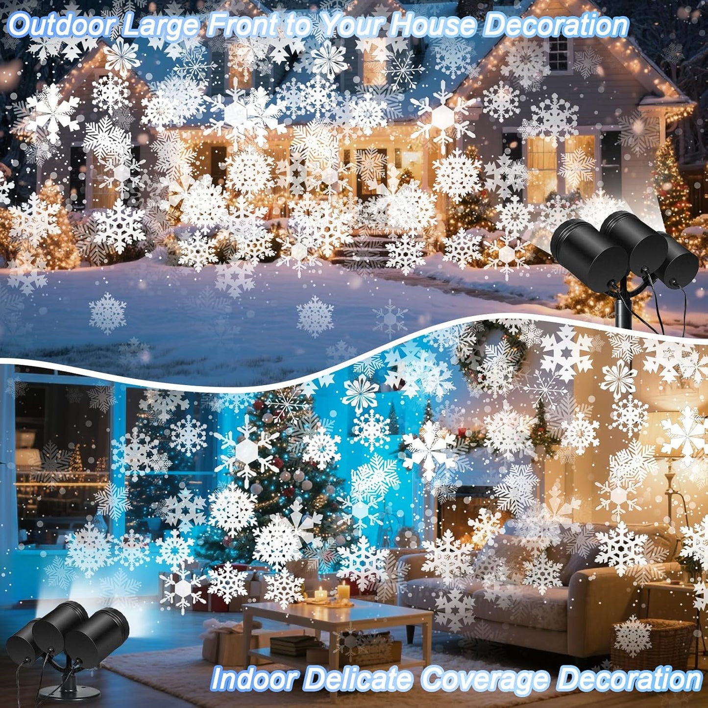 Christmas Snowflake Projector Lights Outdoor, Timing Mode Upgrade 3-Head Snowflake Projector, Waterproof Landscape Lighting Projection Lamp for Xmas Holiday Party Yard Garden Wedding
