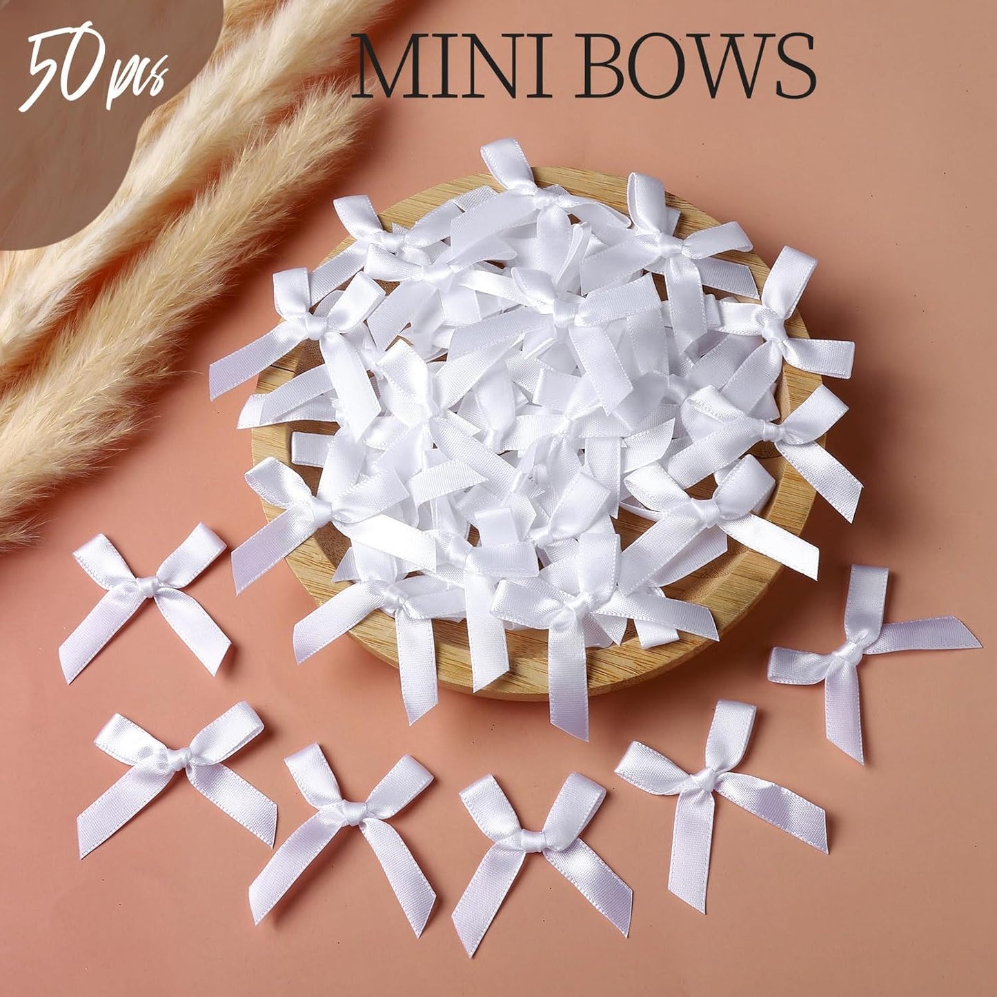 YGDZ 50 PCS Mini White Bows, Small Stain Ribbon White Bow for Crafts, Tiny Bows Decorations for Gift Wrapping, Wedding Party Favors, Cake, Balloons