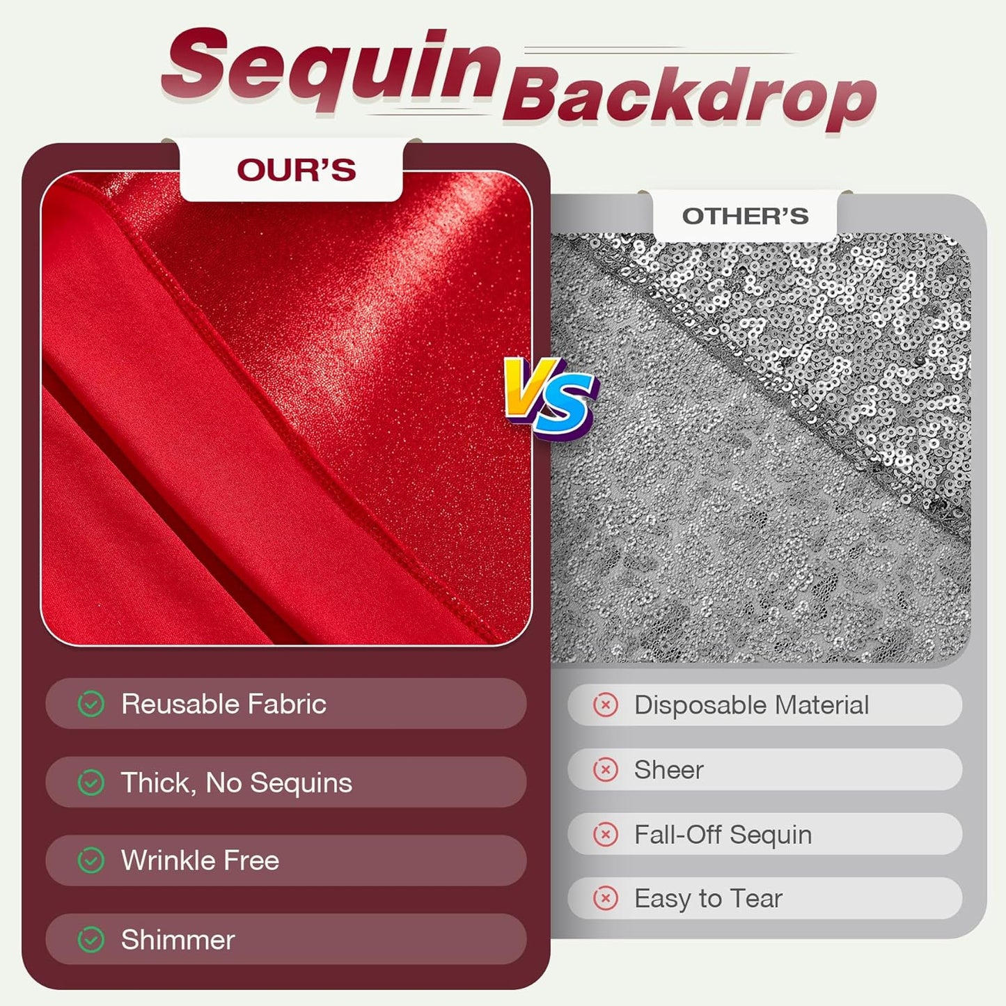 10x10 ft Wrinkle Free Red Sequin Backdrop Curtain for Parties,Thick Not Fall-Off Glitter Backdrop Drapes,2 Panels 5x10ft Shimmer Photo Back Drop Cloth for Wedding Birthday Photography Background