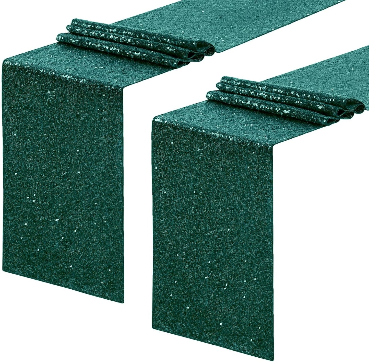 Sequin Table Runners 2 Pieces Emerald Green Table Runners 12x72 Inch Glitter Dining Table Cover for Party Wedding Birthday Reception Banquet Decoration Spring Party Chair Sashes