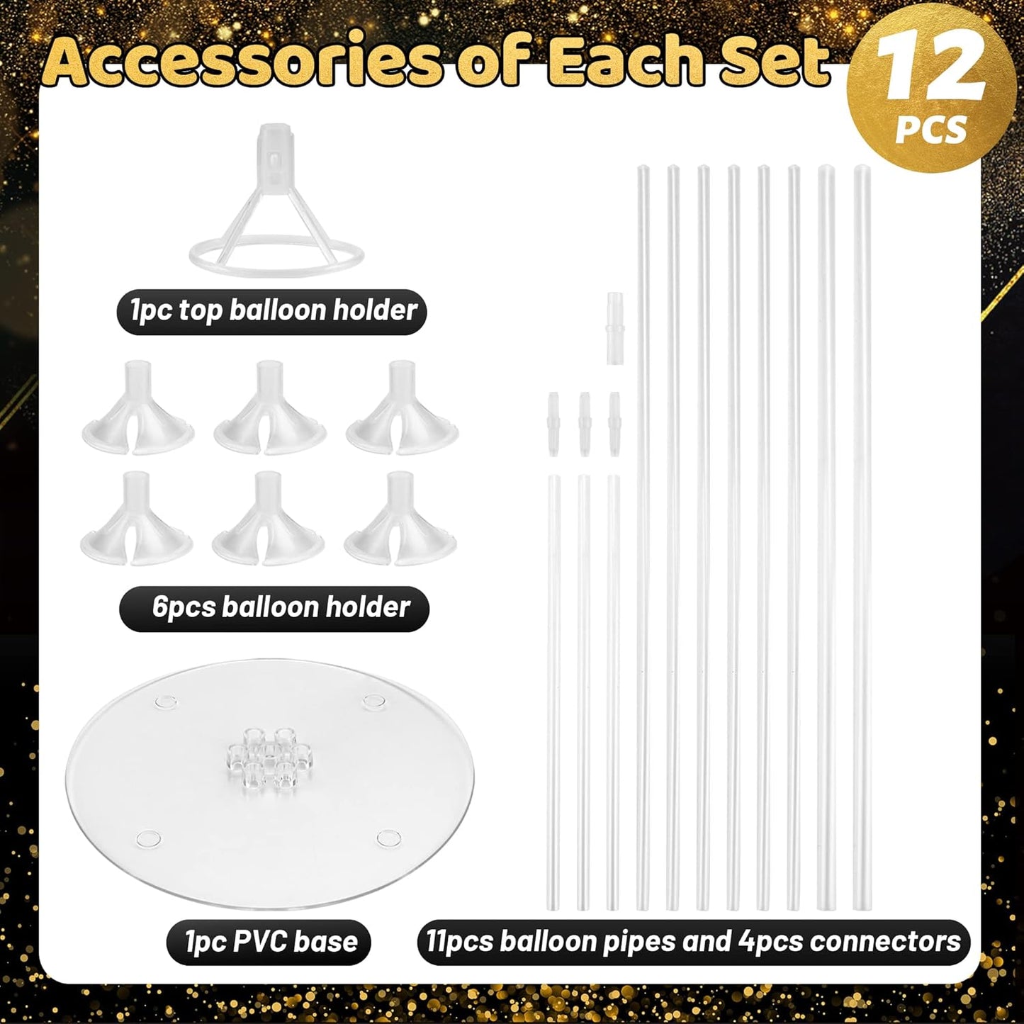 JOYYPOP 12 Sets Balloon Stand Kit For Table, Balloon Sticks with Base Birthday Graduation Party Decorations Wedding