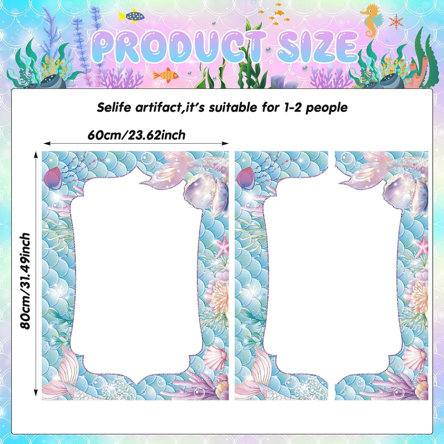 Upgraded 32 x 24 Inch Large Mermaid Photo Booth Props Picture Frame Vintage Photo Frame Friends Selfie Props for Halloween Carnival Christmas Wedding Mexico Party Favors(Mermaid Style)
