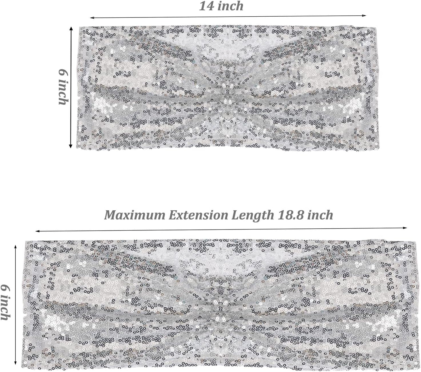 SquarePie Pack of 100 Chair Sashes Bows Sparkly Silver Sequin Chair Bands for Wedding Party Banquet Home Decor