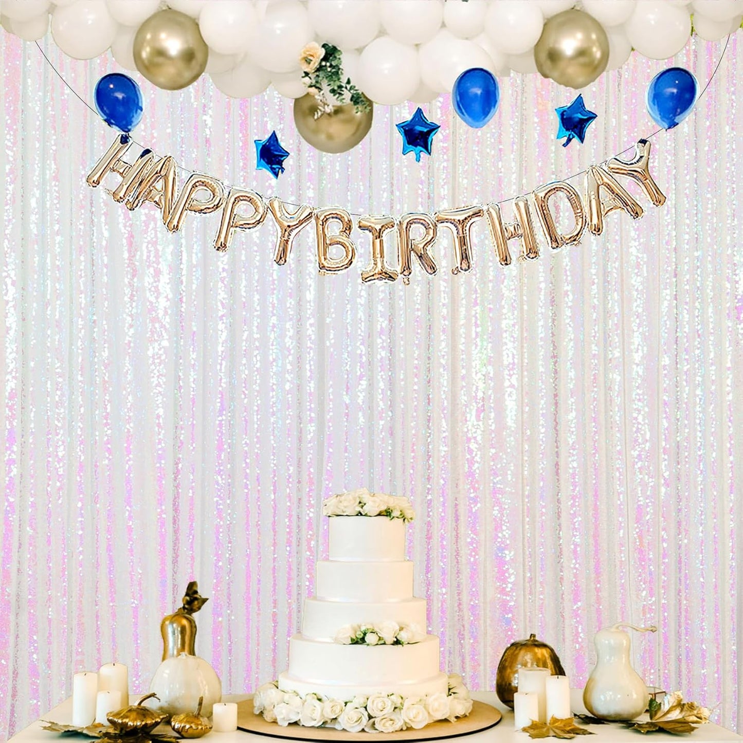 ShinyBeauty 4x10ft White Sequin Photography Backdrop | 4 Panels Glitter Sparkly Background Curtain for Weddings, Parties, and Studio Decor