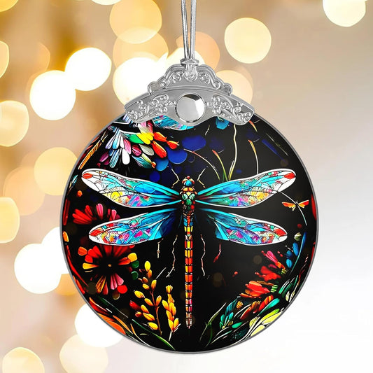 Stained Glass Effections, Christmas Tree 4 Inch Acrylic Ornament Art, White Elephant Gifts Car Interiors Decors, Christmas Decor, Decorations for Festival 2025 Christmas Ornament (Dragon Butterfly)