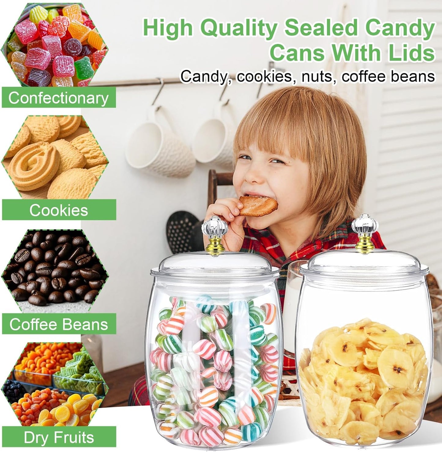4 Pcs Candy Jars with Lids and Spoons Clear Candy Jars for Candys Cookie Buffet Storage Container Clear Airtight Food Storage Jar Plastic Airtight Apothecary Jar for Home Apothecary Kitchen Wedding