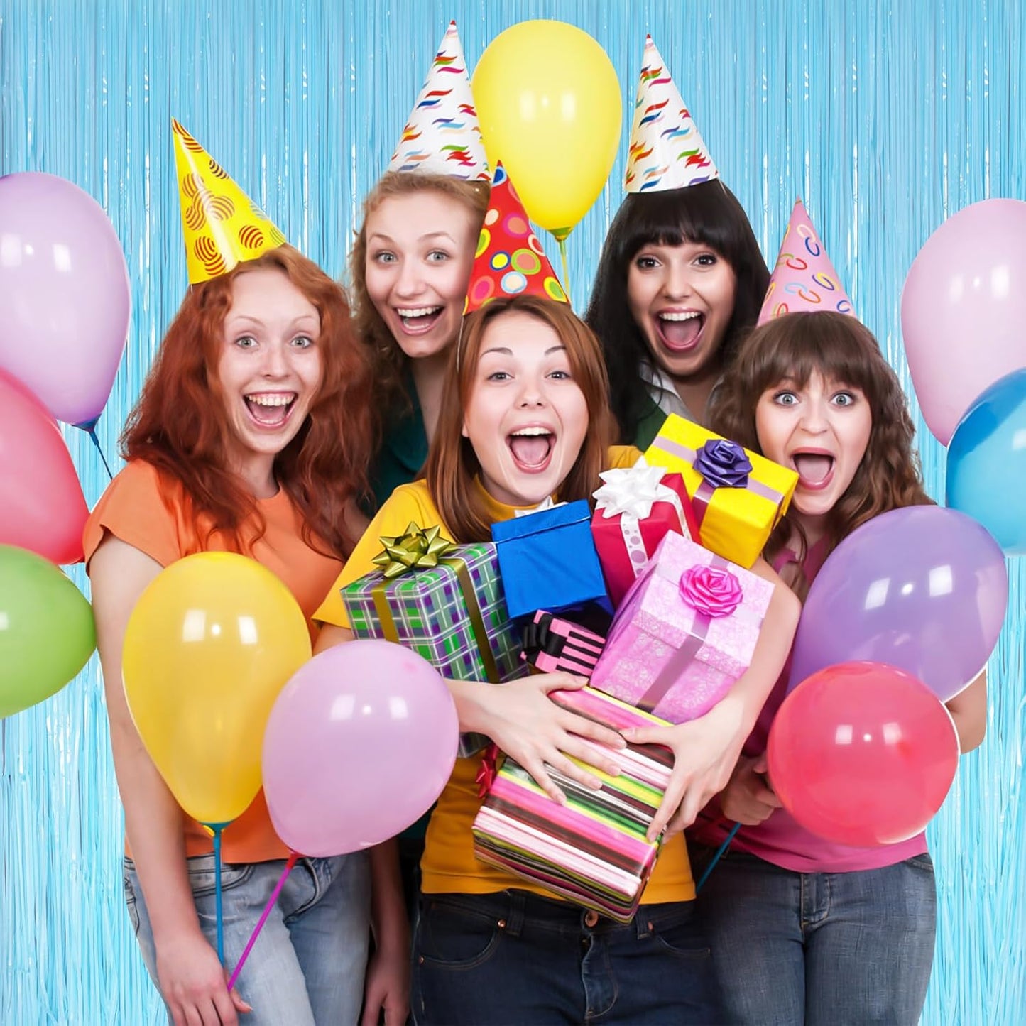 Macaron Blue Fringe Curtain Party Streamers 2Pack 3.3 x 8.3 Ft Foil Fringe Backdrop Curtains for Birthday Wedding Bridal Baby Shower Holiday Tinsel Streamers Blue Party Decorations Door Streamer