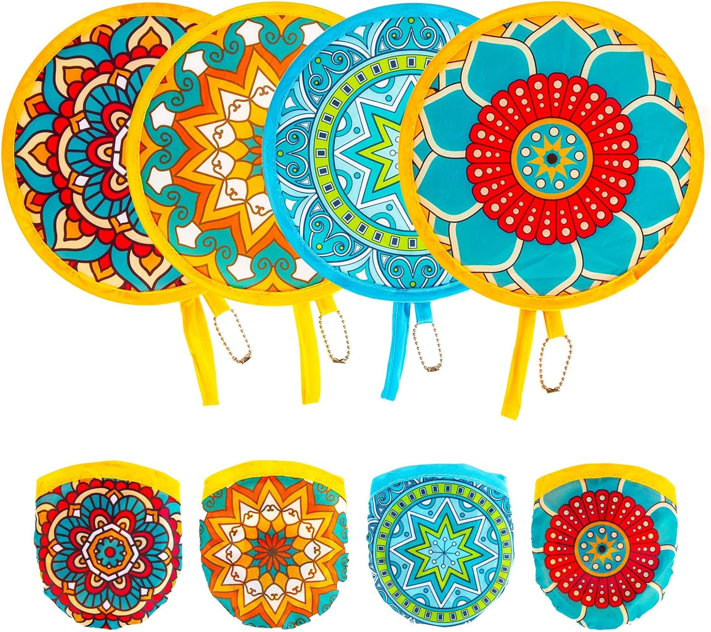 4pcs Mandala Round Foldable Hand Fan Japanese Foldable Fan Style Handheld Compact Cooling Fans,Round Folding Fan for Outdoor Games,Xmas Decoration,Festival,Party Favors,Travel,Events