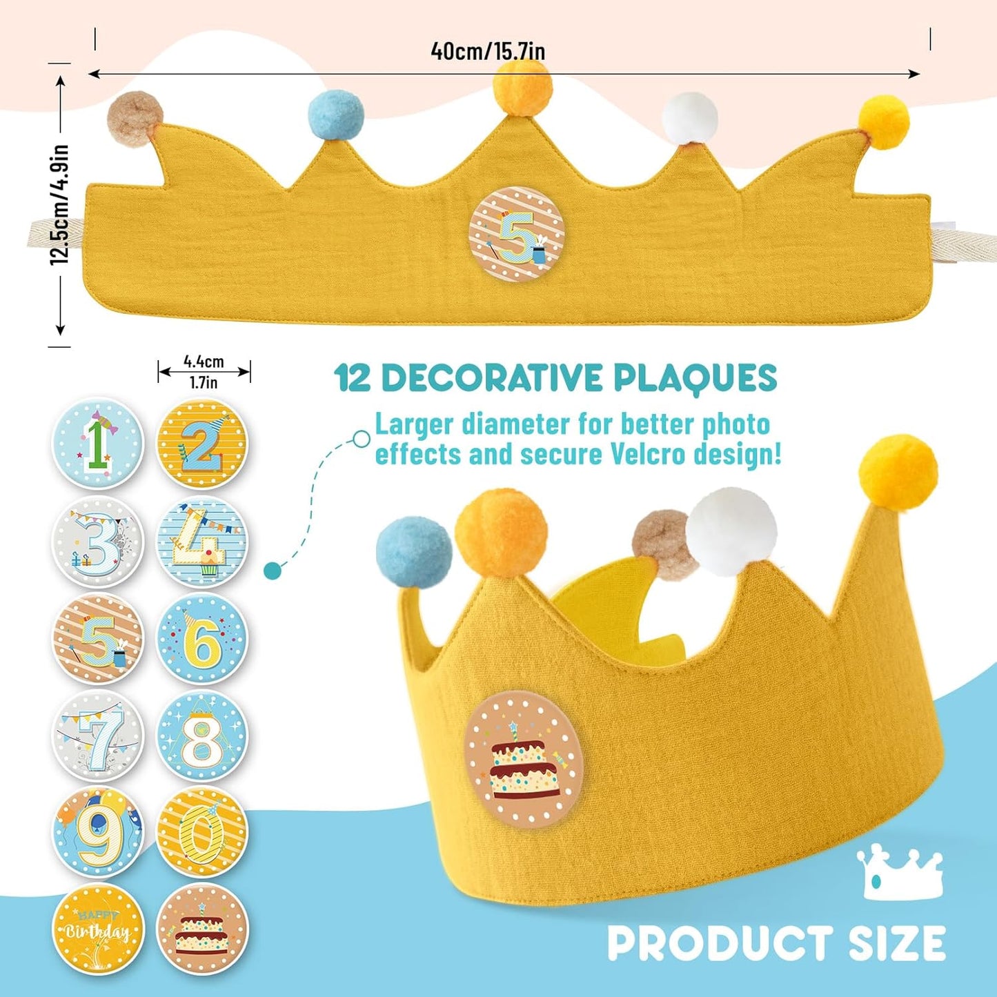 Reusable Birthday Crown with Numbers,Kids Birthday Hat Fabric Crown Pertain Kids Boy Toddler Girl Baby Bday Hats