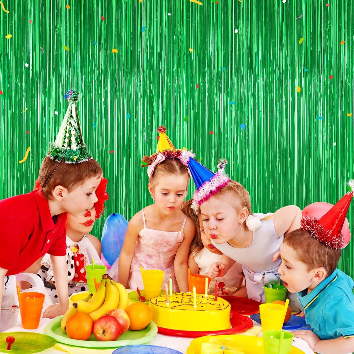 Green Foil Curtain Backdrop, 2Pack Green Metallic Tinsel Foil Fringe Curtains Photo Booth Props for Birthday Wedding Engagement Baby Shower Bachelorette Christmas Celebration Jungle Party Decorations