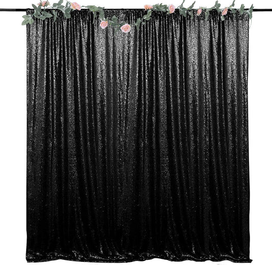 Black Sequin Backdrop Curtains 8FTx8FT 1 Panel Sparkly Background Drapes Photography for Halloween Party Birthday Wedding Decor