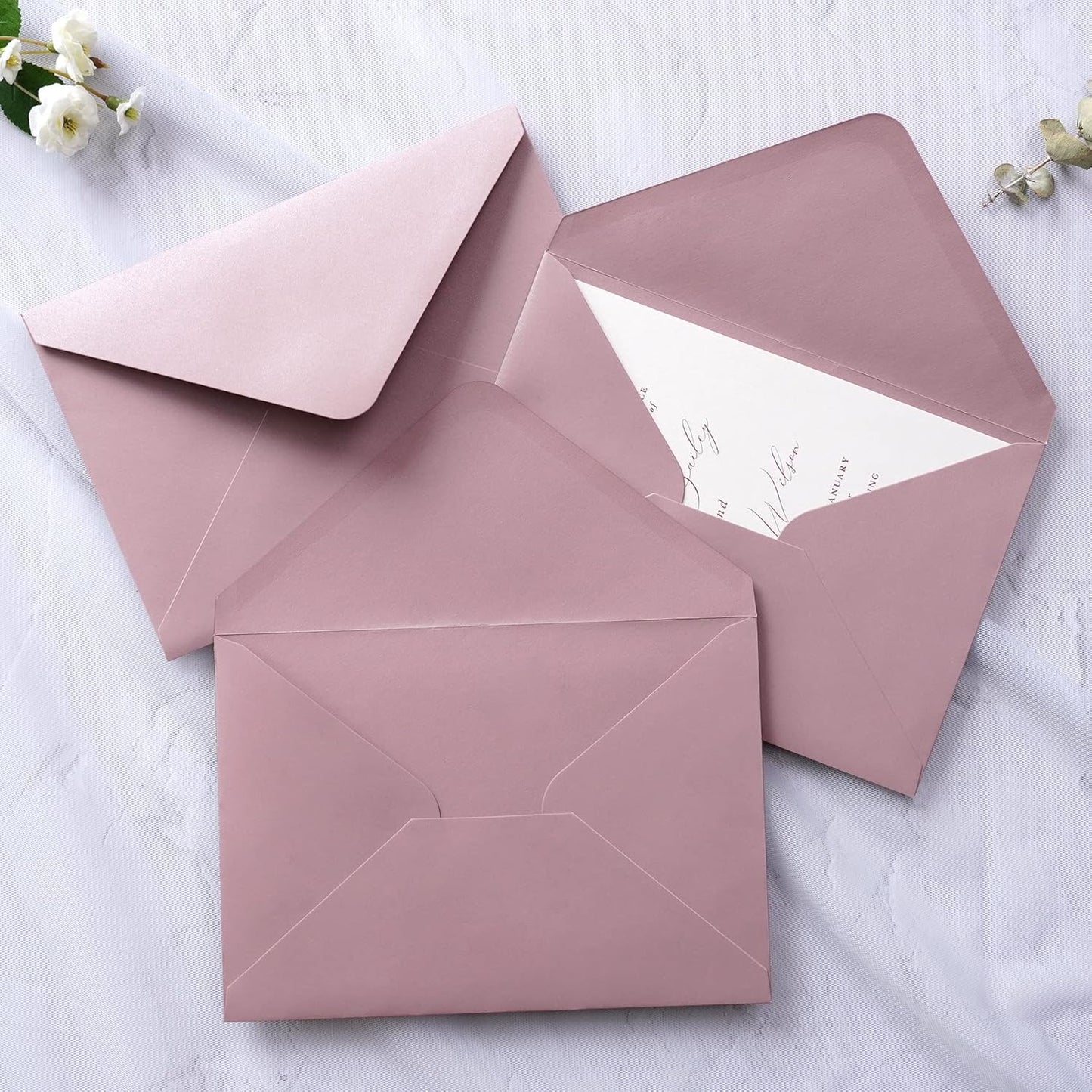 PONATIA 50 PCS/Pack A7 Envelopes, 5.25 x 7.48'' Matte Dusty Rose Envelope, Perfect 5x7 envelopes For Wedding Invitation Cards, Christmas Gift Cards Envelopes, Acrylic Invitations, Photos