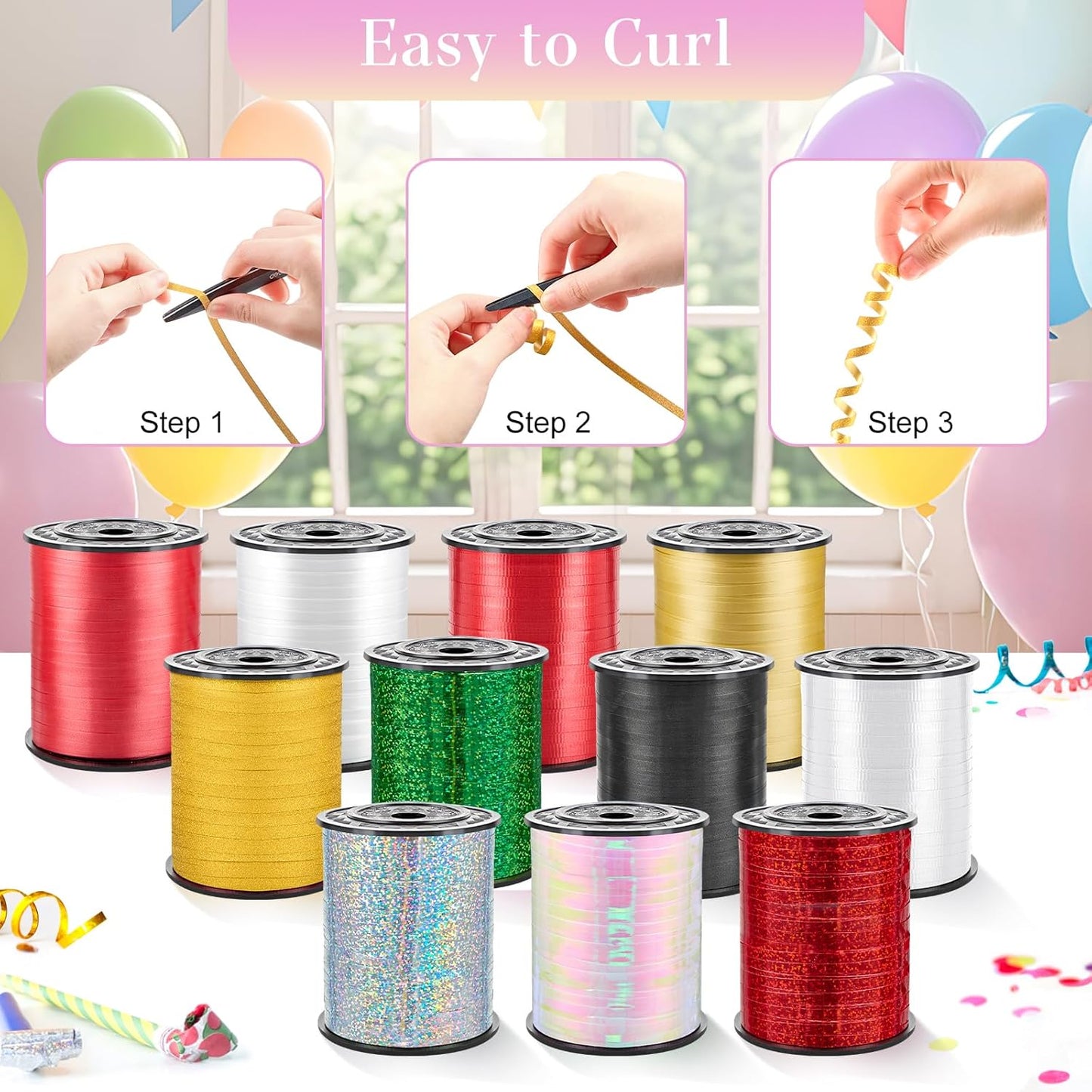 500 Yards Iridescent White Curling Ribbon-Balloon String-Balloon Ribbon Shiny Roll for Party Decoration, Gift Wrapping, Wedding, Art Crafts