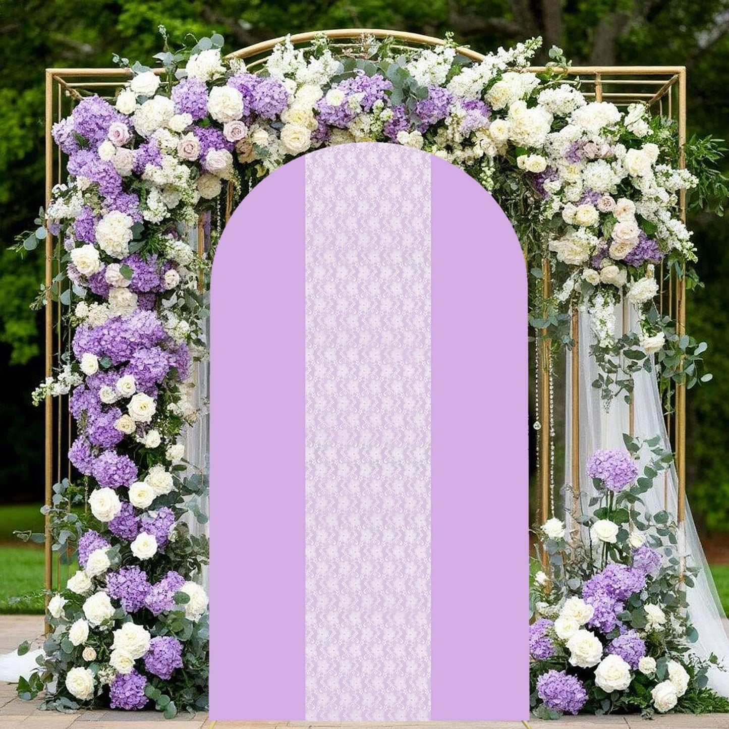 Purple Arch Cover 7.2ft Floral Lace Arched Backdrop Cover Lavender Chiara Arch Frame Back Drop Cover Spandex Wedding Arch Stand Fabric for Rustic Vintage Party Baby Shower Birthday Decorations
