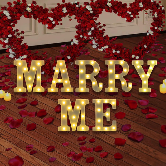 LED Marquee Letter Lights, Small Light Up Marquee MARRY ME Sign, Decorative LED Alphabet Lamp, Battery Operated, Warm White Letter Sign for Proposal Decoration