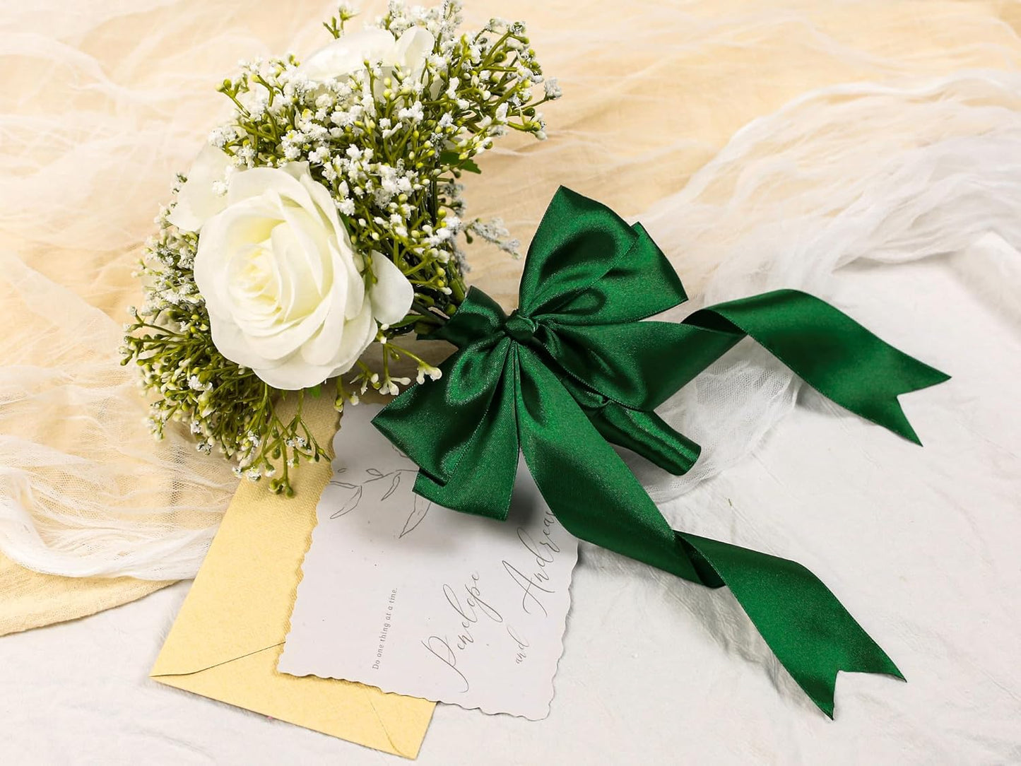 Green Satin Ribbon 1-1/2 inch X Continuous 25 Yards, Single Face Polyester Ribbon Perfect for Gift Wrapping, Flower Bouquet, Wedding Decor, Crafts, Bow Making, Sewing and More