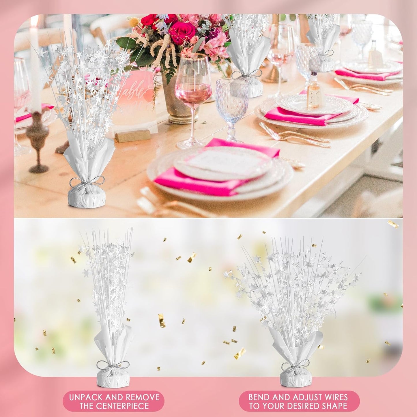 6 Pack Star Table Centerpieces for Party, Birthday Table Decorations for Kids Adults, Party Centerpieces for Tables for Wedding Baby Shower Graduation Holiday Event (White)