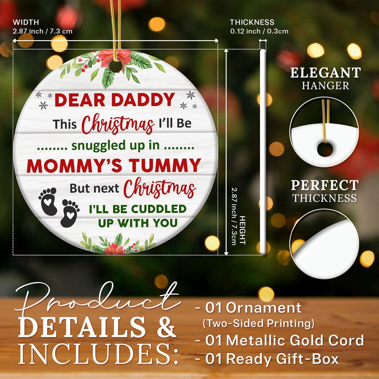 HEXMOZ First Time Dad Gifts - New Dad Gifts - Bumps First Christmas Ornament - Pregnancy Announcement for Husband, Daddy to Be, Soon to Be, 1st Time Daddy Gift - Expecting Baby on The Way