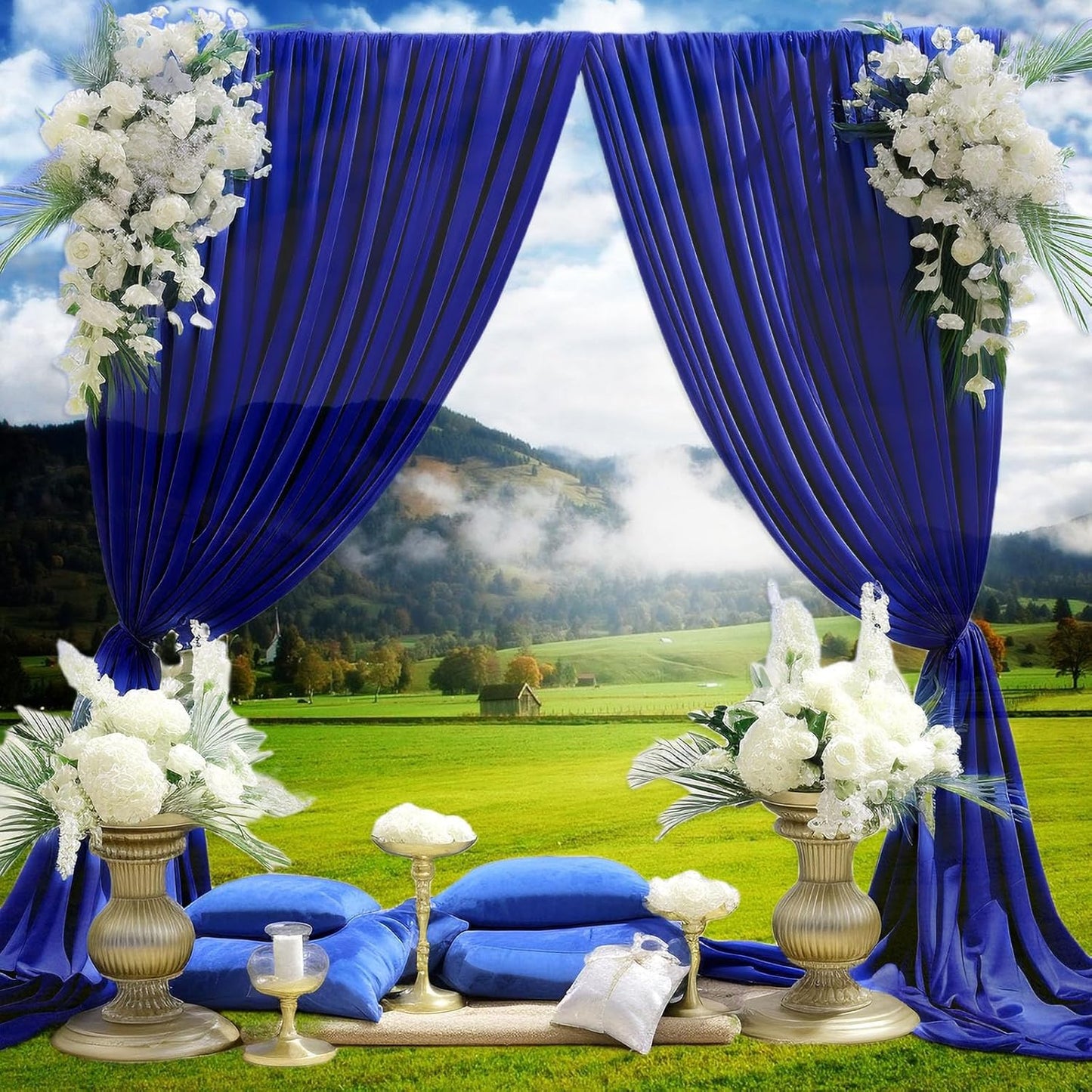 10 x 7 Feet Blue Backdrop Curtain for Partie, Background Curtains for Photoshoot, Birthday, Wedding, Halloween, Thanksgiving, Christmas Day, New Year Party Decorations 5Ft x 7Ft, 2 Panels