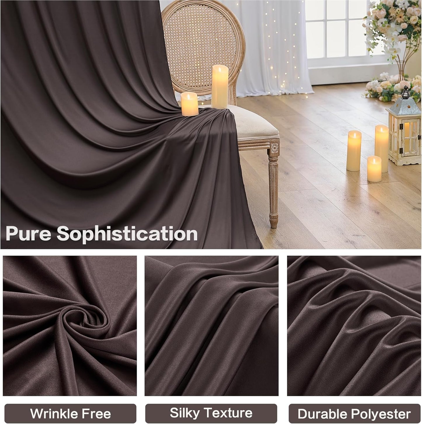 PartyVillage 20ft×15ft Brown Backdrop Curtain for Wedding Parties, 4 Panels Wrinkle Free 15 FT Long Polyester Photo Backdrop Drapes Back Drop Cloth for Birthday Photography Background