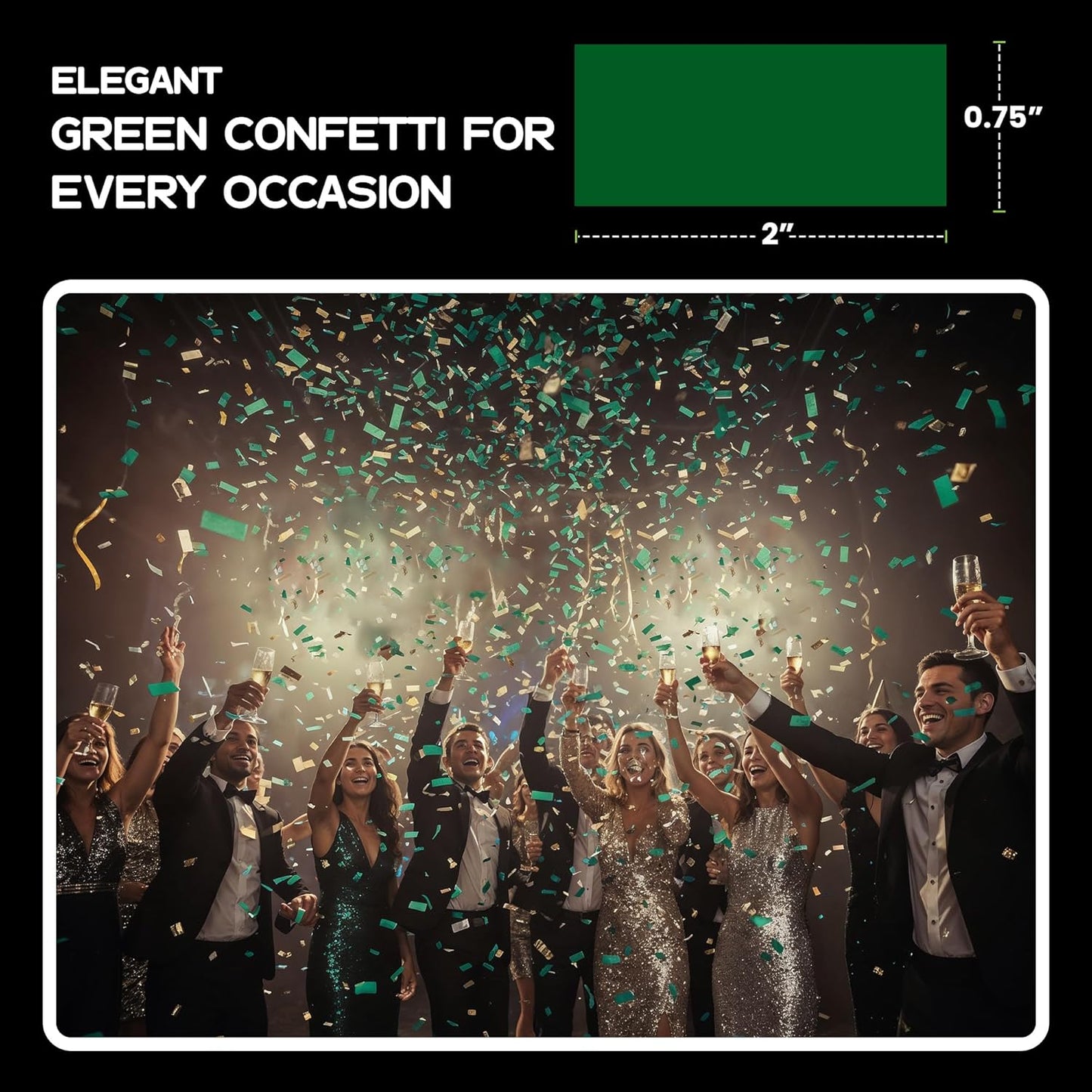 Rectangular Biodegradable Confetti – Dark Green Fluttering Tissue Paper Confetti for Cannon and Launcher use - Wedding Confeti, Birthday, Parties and Live Events - 1 lb, 16 oz