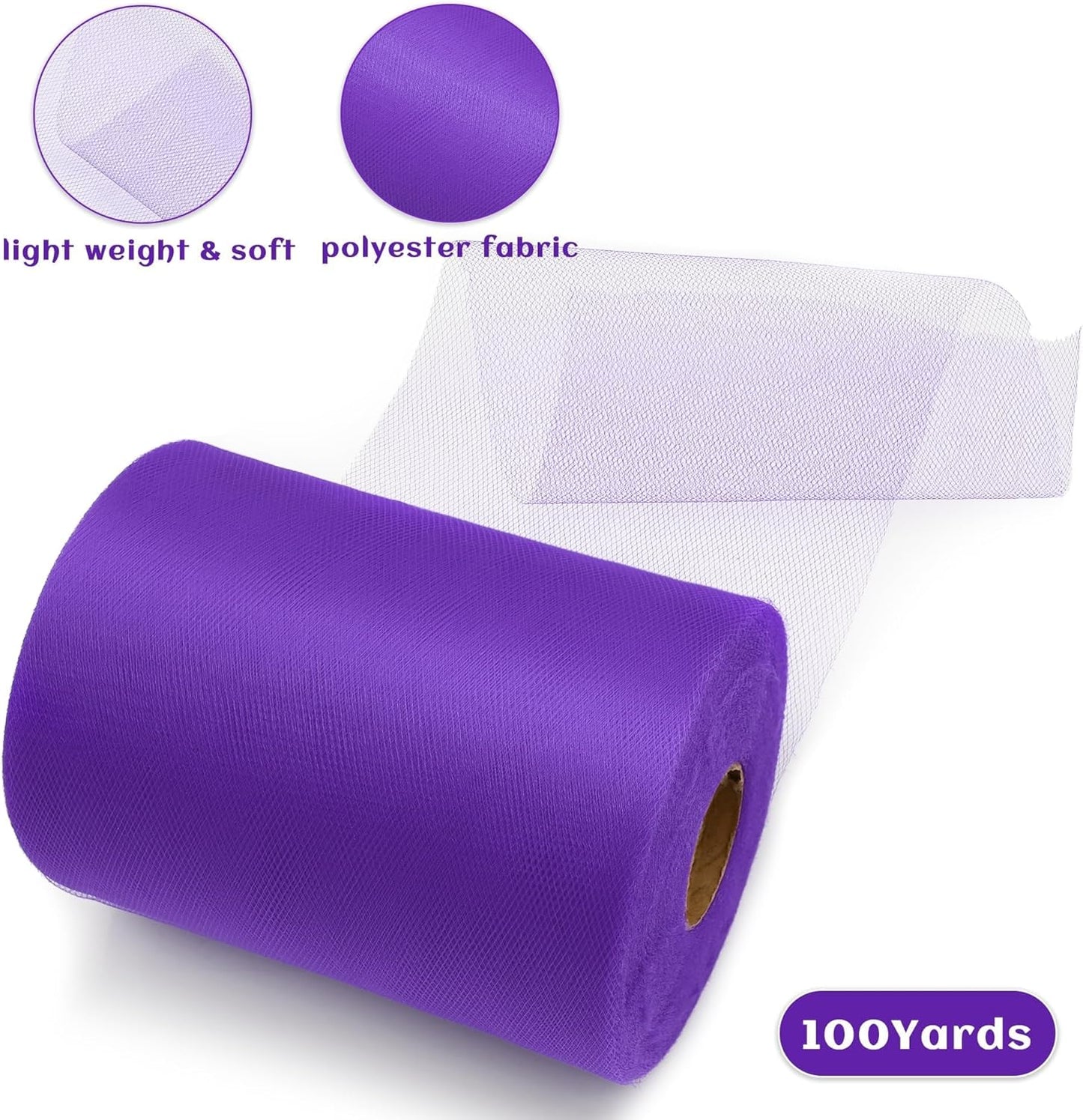 6 Inch × 100 Yards(300 Feet) Tulle Mesh Ribbon Purple Tulle Fabric Ribbon Roll Netting Spool for Tutu Skirt DIY Craft Wedding Decor Party Gift Wrapping Ornaments
