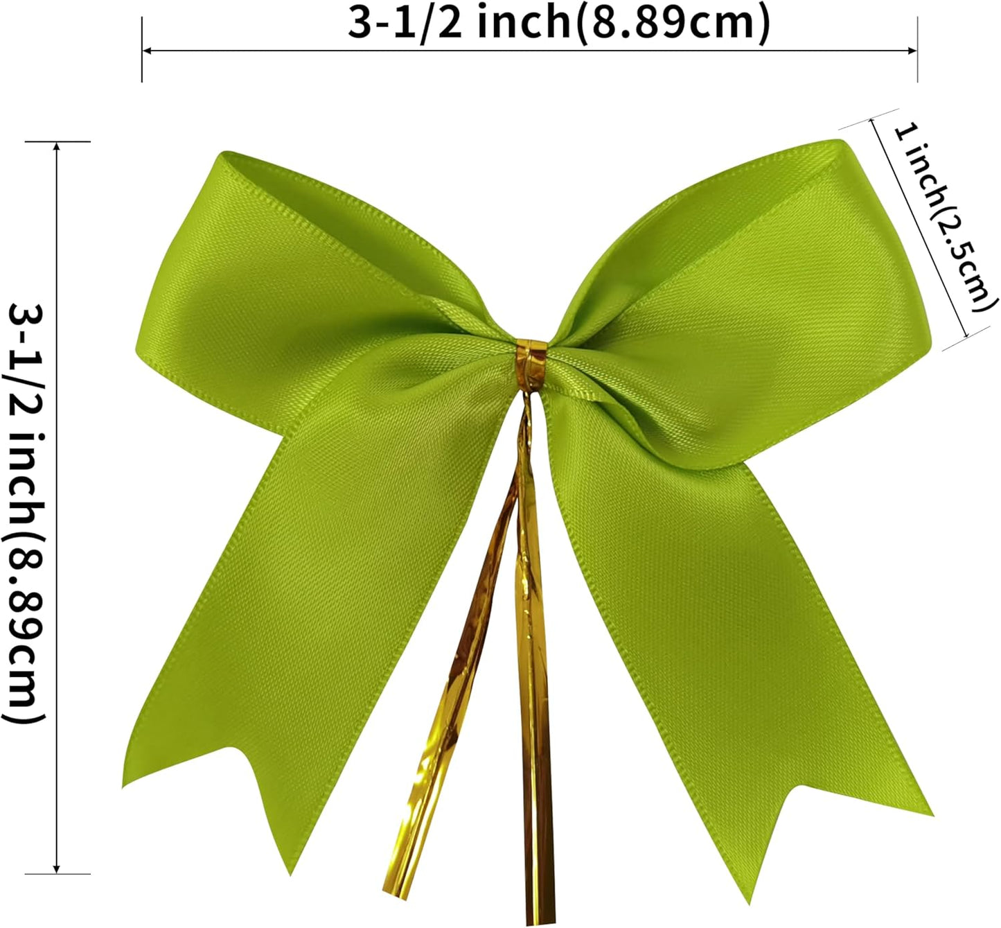 50 pcs 3-1/2" Apple Green Satin Ribbon Twist Tie Bows for Spring Gift Wrapping with Fish Tails (Lt.Green)
