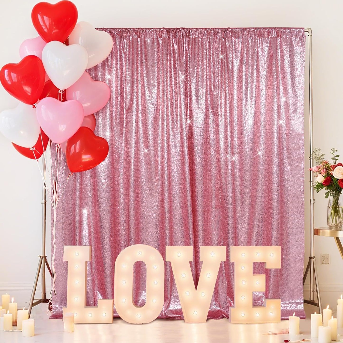 SquarePie Sequin Backdrop Less Transparent Background Sparkly Curtain for Wedding Party 10FT x 10FT Fuchsia Pink