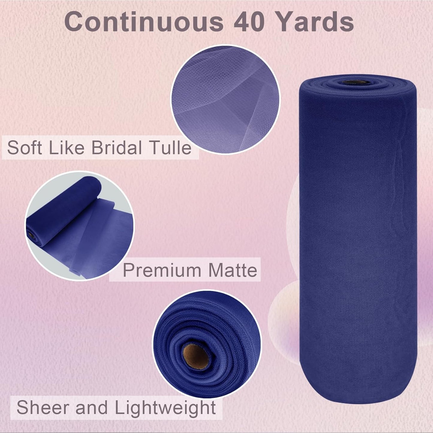 Navy Blue Tulle Fabric Roll Spool Bolt (54 Inch by 40 Yards) Large Tulle Wedding Party Decoration, Tutu Skirt, Table Runner, Gift Wrapping, Bridal Shower, Soft & Drape (Navy Blue)