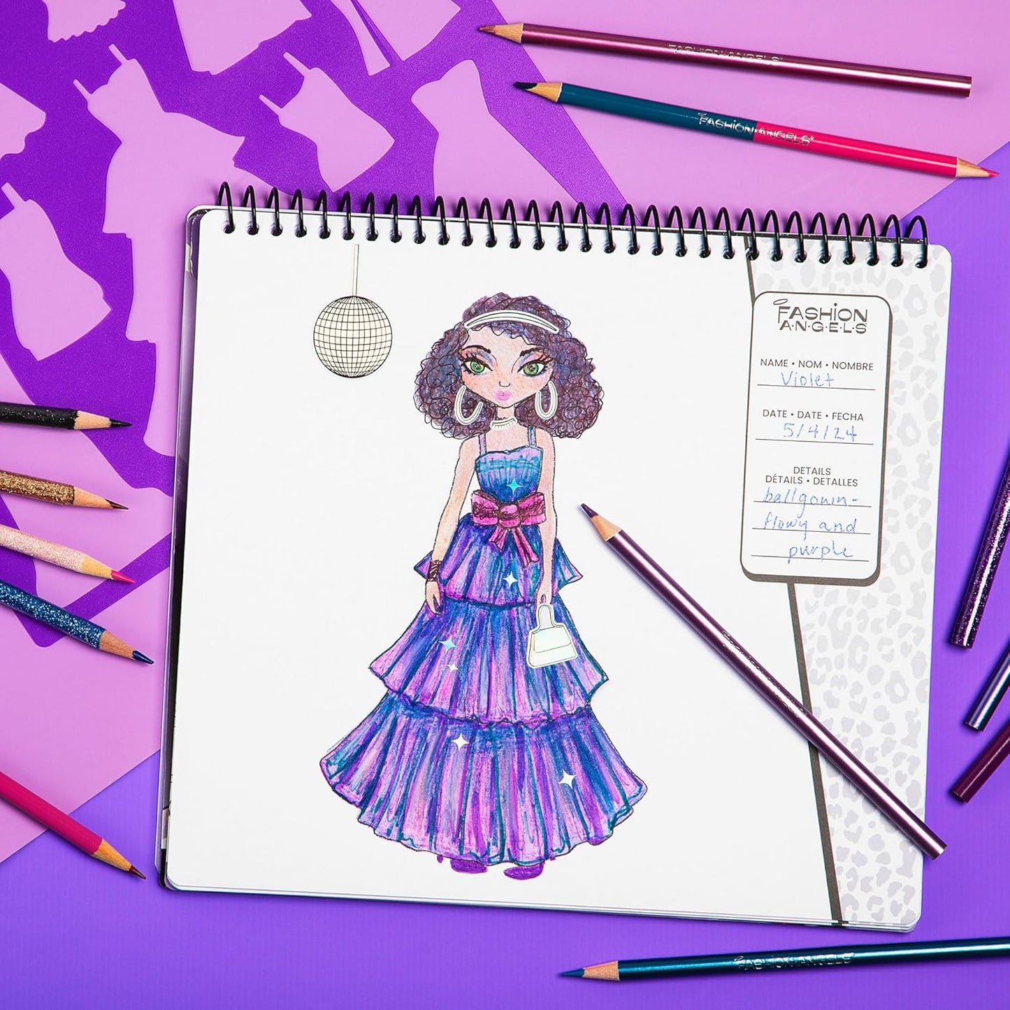 Fashion Angels Glam Fashion Sketch Set, Includes Sketch Pad with Stencils & Stickers, Fashion Design Sketch Book for Girls, Ideal Drawing Kit for Kids
