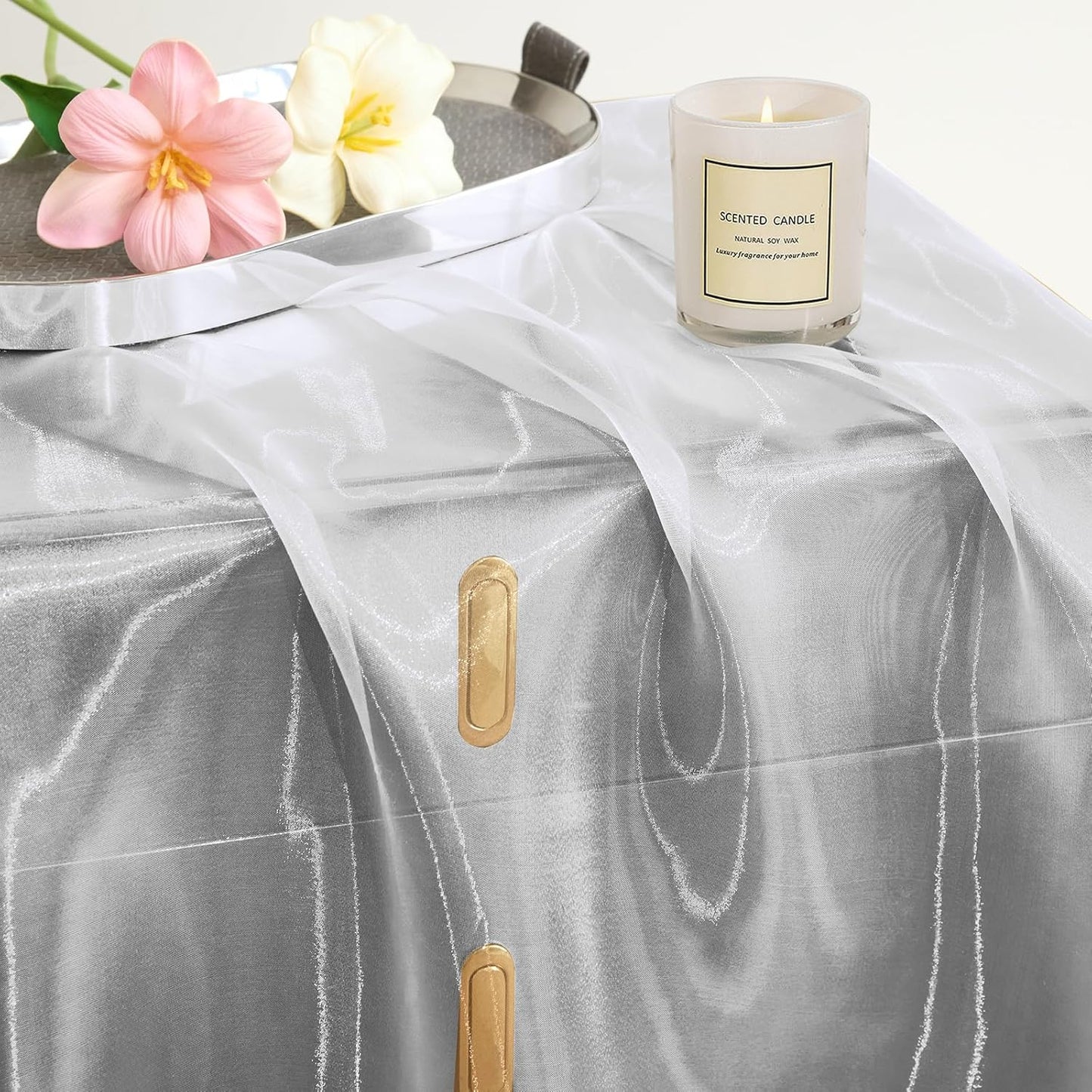 P Pothuiny Sheer Organza Fabric by The Yard, 1 Yard x 60 Inch Wide Bridal White Organza Tulle Fabric Roll Shiny Gauze Fashion Dress Sewing Craft for Wedding Party Decorations Backdrop