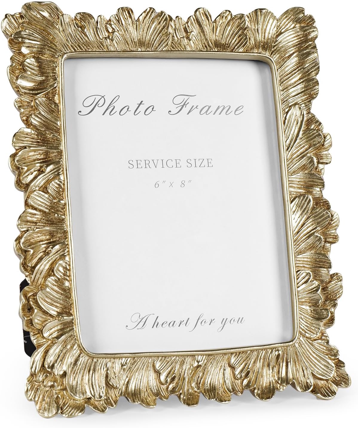 Cuspin 6x8 Picture Frame Vintage Gold Frames, Gold Palm Leaves Textured Hand-Crafted Resin Frames with Glass Front, Elegant Retro Decorative Photo Frame for Wall and Tabletop Display Home Decor