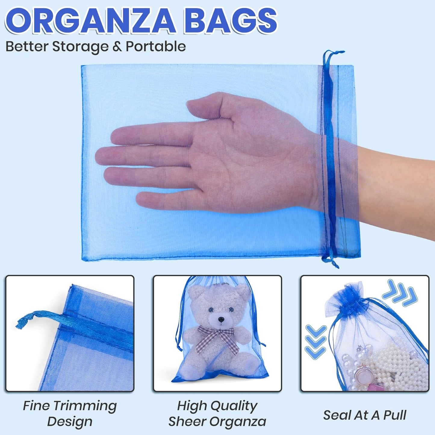 ANZNKU 100 Pack Organza Bags 6x9 Inch, Jewelry Pouches Mesh Bag Drawstring Large Organza Gift Bags for Baby Shower, Party Favors(Royal Blue)