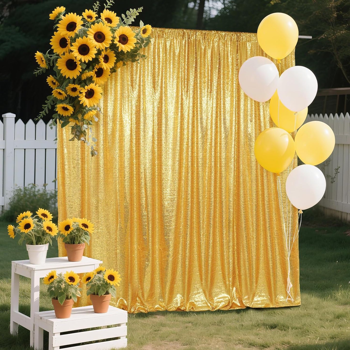 SquarePie Sequin Backdrop Curtain Not See Through Background for Wedding Party 5FT x 7FT Gold