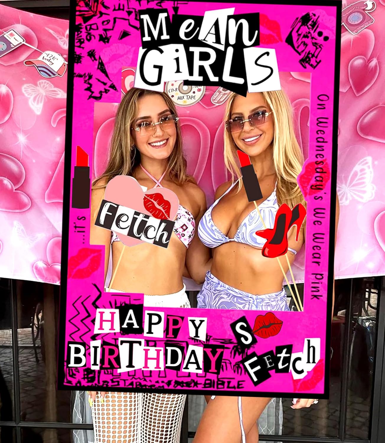LaVenty Mean Girls Birthday Party Photo Booth Props Frame Mean Girls Party Decoration Y2k Birthday Party Decorations Hot Pink Girl Birthday Party Supplies
