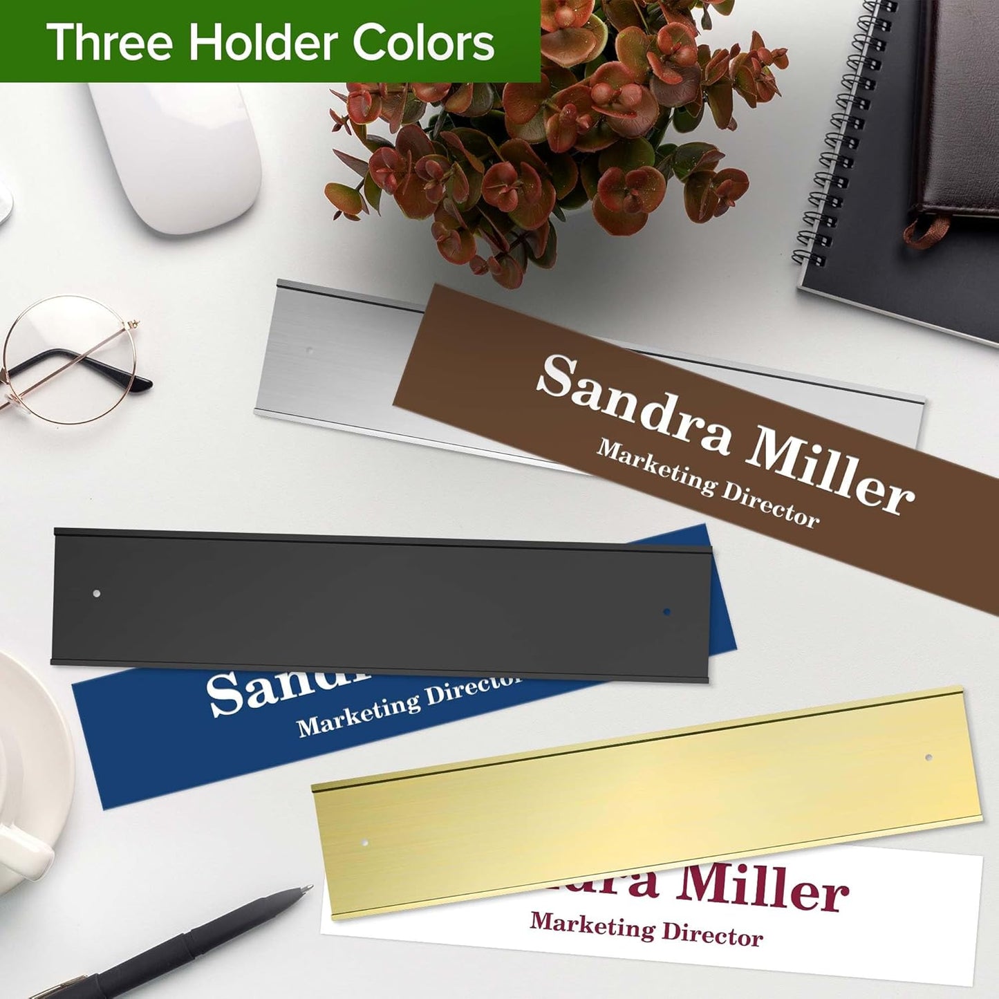 Name Plate for Desk, Personalized Plate, Custom Door Name Plate for Office Doors, Wall, Wall Holder, Laser Engraved, 2" x 10", 18 Color Options, Made in USA by My Sign Center.