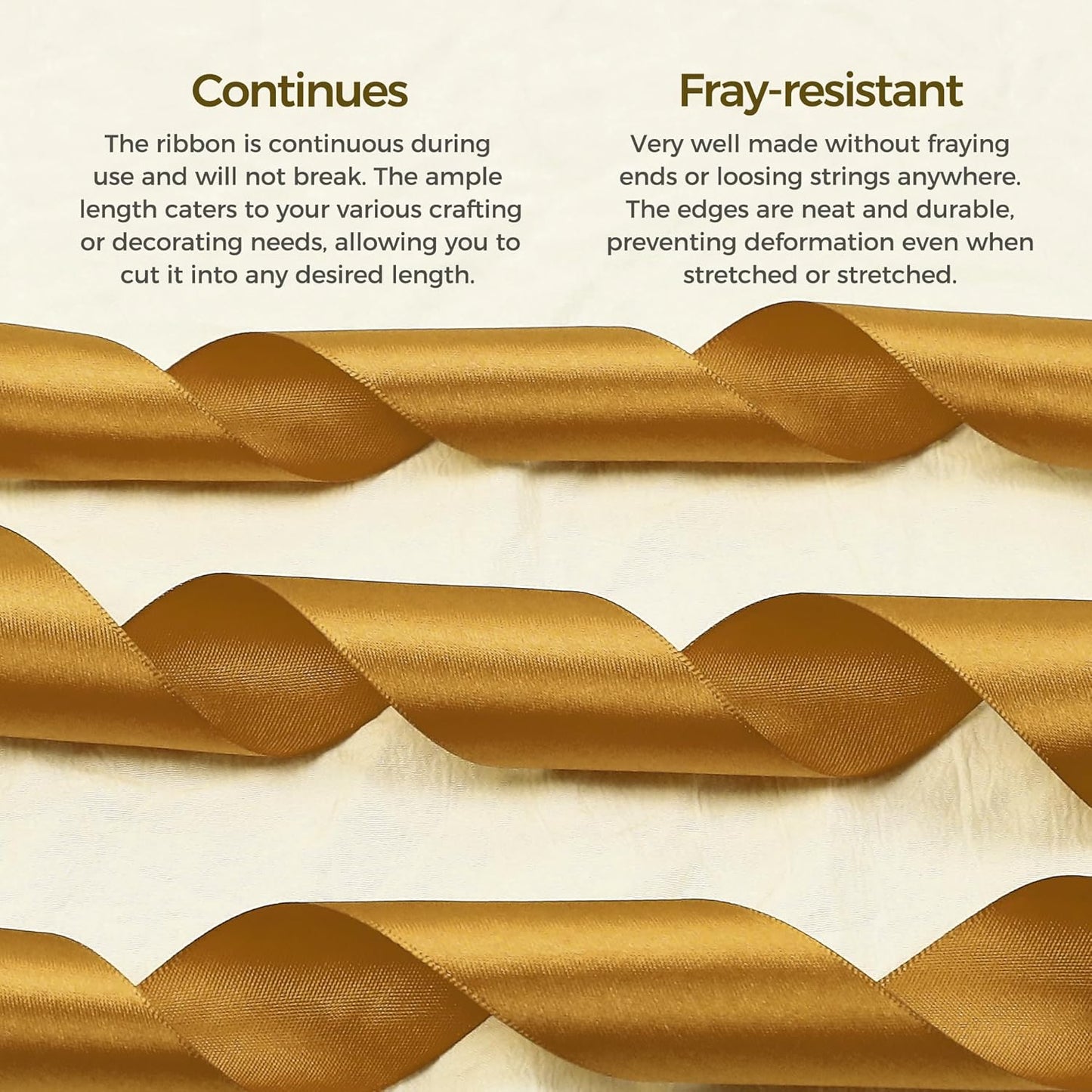 Gold Satin Ribbon 3/8 inch X Continuous 25 Yards, Single Face Polyester Ribbon Perfect for Gift Wrapping, Flower Bouquet, Wedding Decor, Crafts, Bow Making, Sewing and More