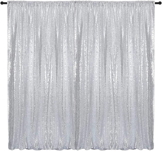 Silver Sequin Backdrop Curtains 8FTx8FT 1 Sequin Backdrop Curtains Panel Sparkly Background Drapes Glitter Photo Background for Wedding Baby Shower Stage Decorations