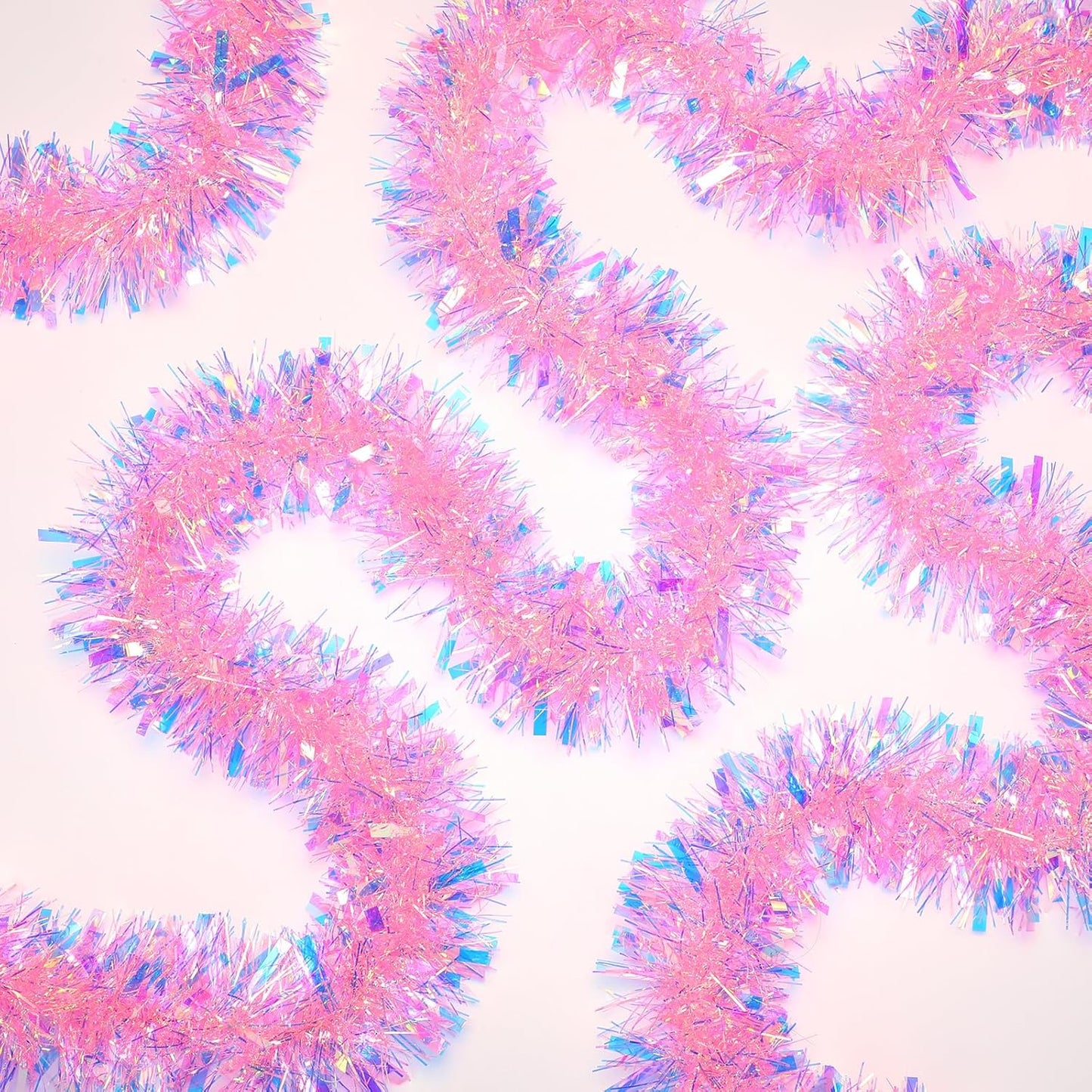 72 Feet Christmas Tinsel Garland Shiny Metallic Tinsel Twist Garland Streamers Ornaments Long Glitter Christmas Tree Hanging Decorations for Party Holiday Wedding Birthday Tree Wall Rail (Pink)